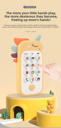 Unicorn Baby Toy Phone Music & Light Learning Mobile Teether for Toddlers Interactive English Educational Gift Blue