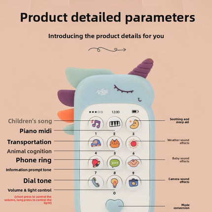 Unicorn Baby Toy Phone Music & Light Learning Mobile Teether for Toddlers Interactive English Educational Gift Blue