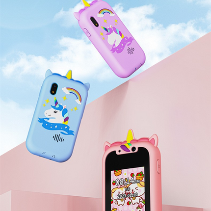 Kids Unicorn Smart Phone Toy with Dual Camera and IPS Touch Screen Educational Games MP3 Music Player 512MB Card Included Pink Silicone Case Ideal for Girls Gift