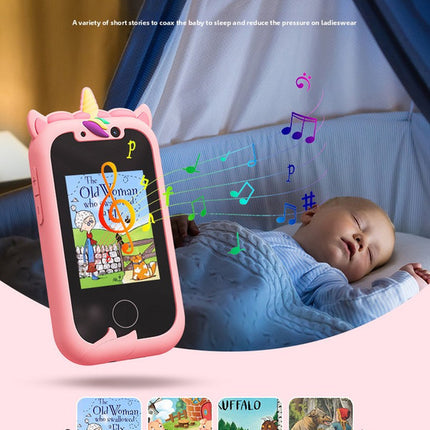 Kids Unicorn Smart Phone Toy with Dual Camera and IPS Touch Screen Educational Games MP3 Music Player 512MB Card Included Pink Silicone Case Ideal for Girls Gift