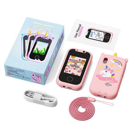 Kids Smart Phone Toy with Dual Camera and IPS Touch Screen Green Dinosaur Silicone Case Educational Games MP3 Music Player 512MB Card Included Ideal Gift for Boys