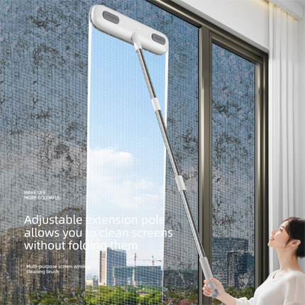 2-in-1 Window Fly Screen Cleaner Brush with Extendable 82cm Stainless Steel Handle and Wall Mount Clip Multifunctional Mesh Cleaning Tool for Wet and Dry Use
