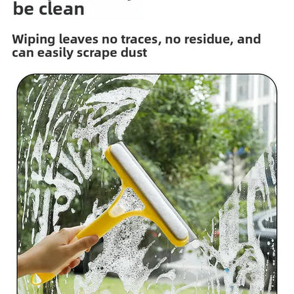 White 3-in-1 Window Squeegee with Built-in Spray Bottle - Dual Sided Sponge Glass Cleaner - Streak Free Tool for Shower Screens, Mirrors & Car Windows
