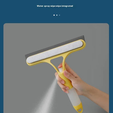 White 3-in-1 Window Squeegee with Built-in Spray Bottle - Dual Sided Sponge Glass Cleaner - Streak Free Tool for Shower Screens, Mirrors & Car Windows