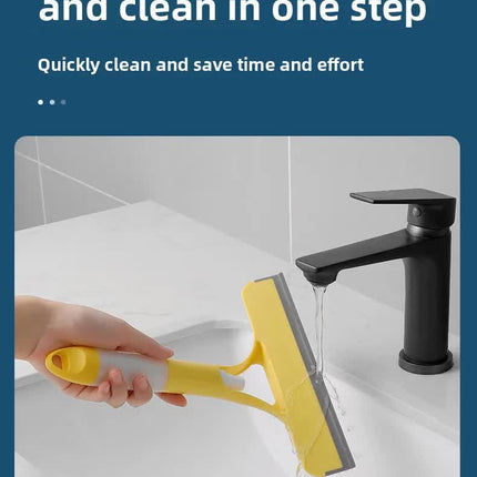 White 3-in-1 Window Squeegee with Built-in Spray Bottle - Dual Sided Sponge Glass Cleaner - Streak Free Tool for Shower Screens, Mirrors & Car Windows