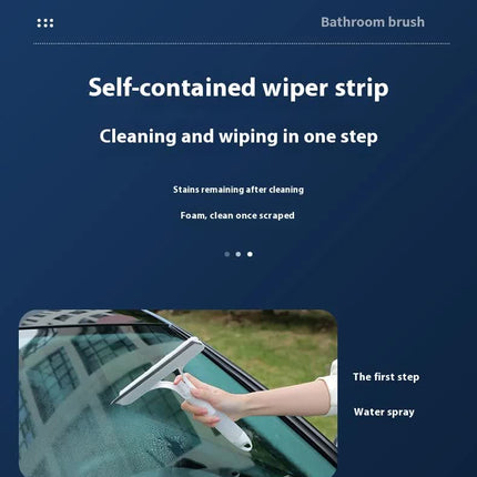Blue 3-in-1 Window Squeegee with Built-in Spray Bottle - Dual Sided Sponge Glass Cleaner - Streak Free Tool for Shower Screens, Mirrors & Car Windows