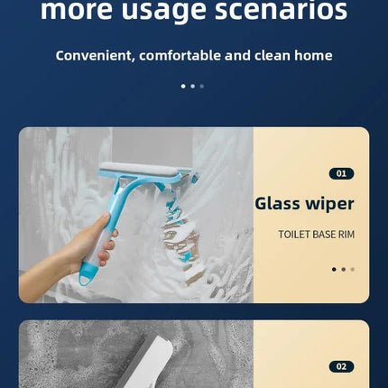 Blue 3-in-1 Window Squeegee with Built-in Spray Bottle - Dual Sided Sponge Glass Cleaner - Streak Free Tool for Shower Screens, Mirrors & Car Windows
