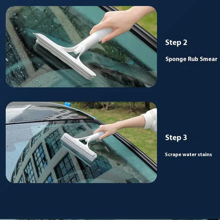 Yellow 3-in-1 Window Squeegee with Built-in Spray Bottle - Dual Sided Sponge Glass Cleaner - Streak Free Tool for Shower Screens, Mirrors & Car Windows