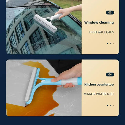 Yellow 3-in-1 Window Squeegee with Built-in Spray Bottle - Dual Sided Sponge Glass Cleaner - Streak Free Tool for Shower Screens, Mirrors & Car Windows