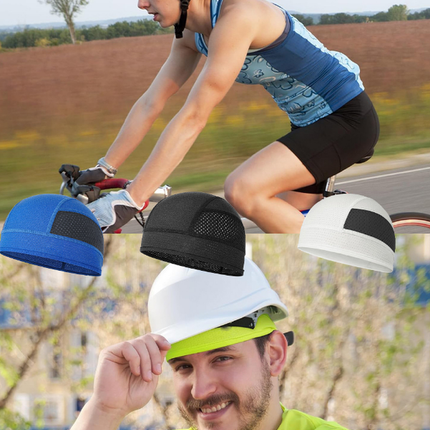 Cooling Mesh Skull Cap Helmet Liner Sweat Wicking Quick Dry Beanie Navy Blue for Cycling Motorbike Running Hard Hat One Size