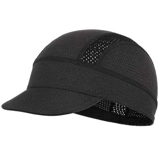 Black Mesh Cycling Cap Under Helmet Liner Breathable Skull Cap with Flip Up Brim Sun Shade Moisture Wicking Hat for Bike Running Fits 55-60cm