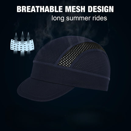 Black Mesh Cycling Cap Under Helmet Liner Breathable Skull Cap with Flip Up Brim Sun Shade Moisture Wicking Hat for Bike Running Fits 55-60cm