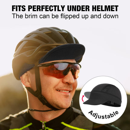 Grey Mesh Cycling Cap Under Helmet Liner Breathable Skull Cap with Flip Up Brim Sun Shade Moisture Wicking Hat for Bike Running Fits 55-60cm