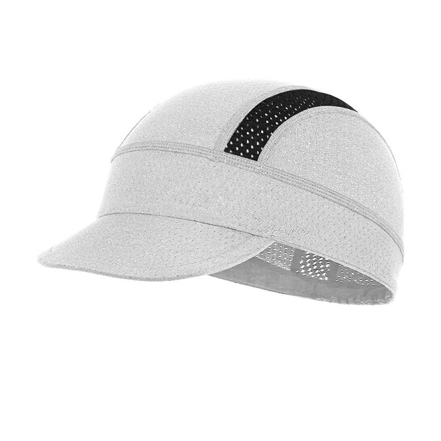 White Mesh Cycling Cap Under Helmet Liner Breathable Skull Cap with Flip Up Brim Sun Shade Moisture Wicking Hat for Bike Running Fits 55-60cm