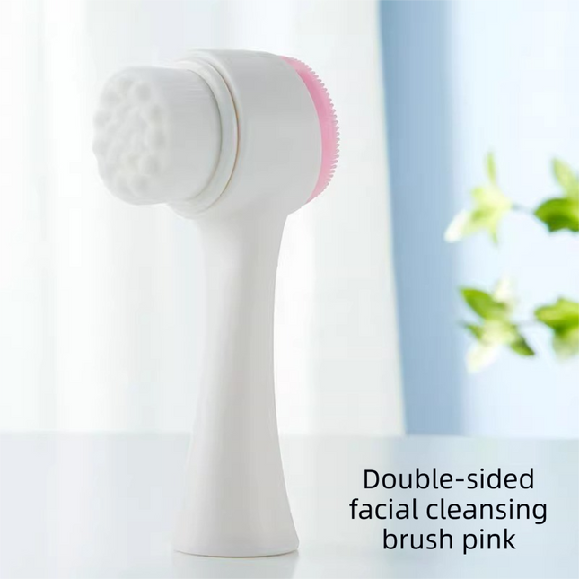 2-in-1 Dual Sided Facial Cleansing Brush Soft Microfiber & Silicone Scrubber Manual Face Washer Exfoliator Tool Pink for Deep Pore Cleaning