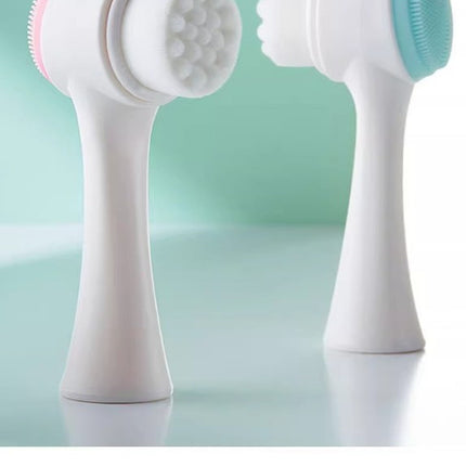 2-in-1 Dual Sided Facial Cleansing Brush Soft Microfiber & Silicone Scrubber Manual Face Washer Exfoliator Tool Pink for Deep Pore Cleaning