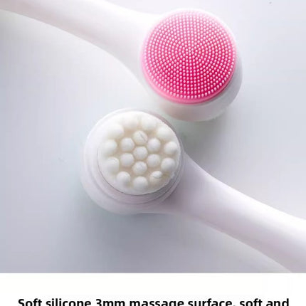 2-in-1 Dual Sided Facial Cleansing Brush Soft Microfiber & Silicone Scrubber Manual Face Washer Exfoliator Tool Pink for Deep Pore Cleaning