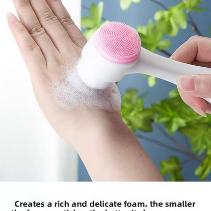 2-in-1 Dual Sided Facial Cleansing Brush Soft Microfiber & Silicone Scrubber Manual Face Washer Exfoliator Tool Pink for Deep Pore Cleaning