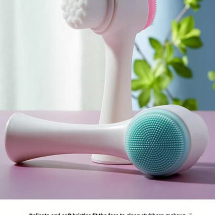 2 PCS Dual Sided Facial Cleansing Brush Set Soft Microfiber & Silicone Scrubber Manual Face Washer Exfoliator Tool Blue & Pink for Deep Pore Cleaning