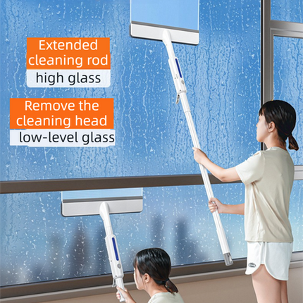 3-in-1 Spray Window Squeegee with 30cm Clean-Panel & 115cm Extension Pole - Multi-functional Spray, Scrub & Squeegee Tool with 3 Microfiber Cloths