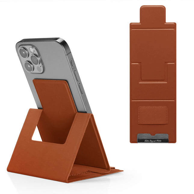 2-PCS Brown Portable Foldable Phone Stand with Card Holder – Compact Desktop Mobile Phone Holder for Home, Office, and Travel Use Amazing Shopping