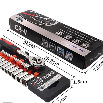 12 Piece 1/4 Inch Drive Ratchet and Metric Socket Wrench Set Professional Mechanics Tool Kit for Automotive Repair and Home DIY Maintenance