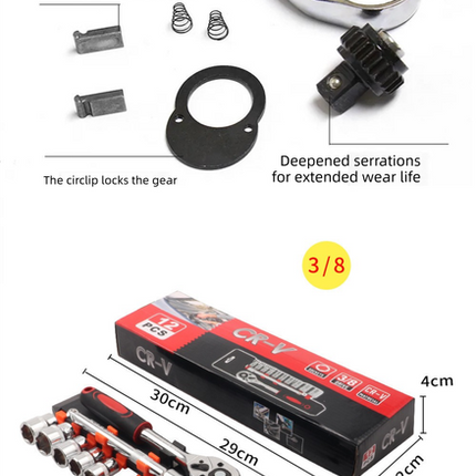 12 Piece 3/8 Inch Drive Ratchet and Metric Socket Wrench Set Professional Mechanics Tool Kit for Automotive Repair and DIY Workshop