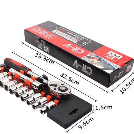 12 Piece 1/2 Inch Drive Ratchet and Metric Socket Wrench Set Heavy Duty Mechanics Tool Kit for Automotive Repair and Industrial Maintenance