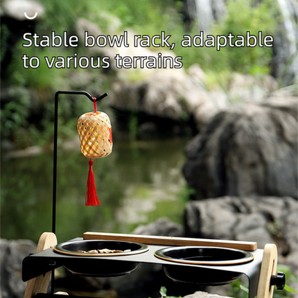 Black Elevated Adjustable (9-14CM) Double Ceramic Bowls Pet Diner - Ergonomic 270° Tilt Controlled Tip-Proof Stable Iron Base