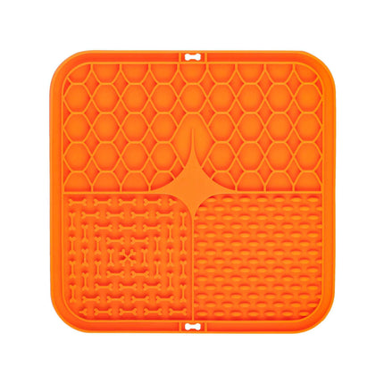 2PCS Orange 20 x 20 cm Silicone Pet Lick Mat | Multi-Zone Slow Feeder Pad with Suction Cups | Anxiety Relief Dog & Cat Bowl