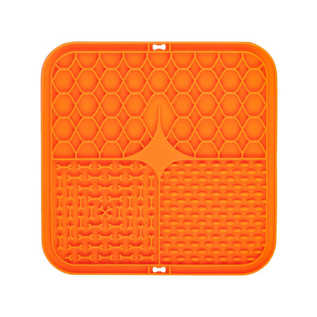 2PCS Orange 20 x 20 cm Silicone Pet Lick Mat | Multi-Zone Slow Feeder Pad with Suction Cups | Anxiety Relief Dog & Cat Bowl