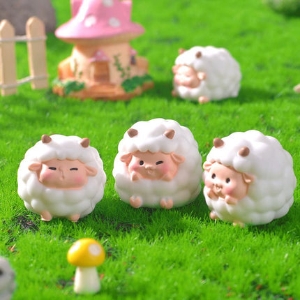 Cute Mini Resin Sheep Figurines – Set of 8 Micro Landscape & Desktop Decor (4 Designs)