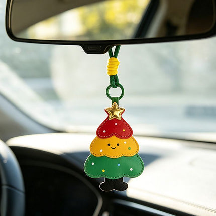 2-Piece Christmas Tree Shaped PU Leather Keychains – Cute Holiday Bag Ornaments and Car Decorations