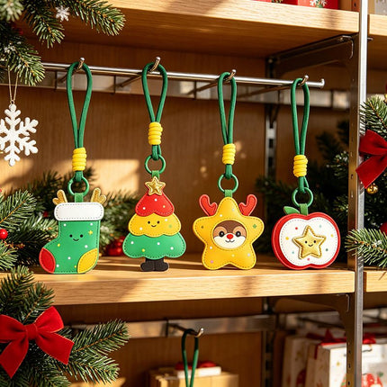 2-Piece Peace Apple Shaped PU Leather Keychains – Cute Holiday Bag Ornaments and Car Decorations