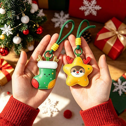 2-Piece Peace Apple Shaped PU Leather Keychains – Cute Holiday Bag Ornaments and Car Decorations