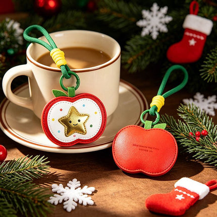 2-Piece Peace Apple Shaped PU Leather Keychains – Cute Holiday Bag Ornaments and Car Decorations