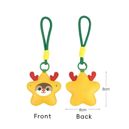 2-Piece Christmas star and reindeer Shaped PU Leather Keychains – Cute Holiday Bag Ornaments and Car Decorations