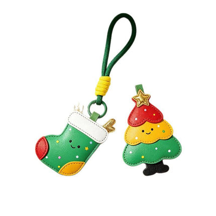 4-piece set Christmas theme Shaped PU Leather Keychains – Cute Holiday Bag Ornaments and Car Decorations