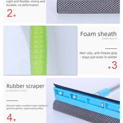 Pink Home Window Cleaner – Adjustable Aluminum Alloy Glass Scraper with Dual-Sided Sponge and Rubber Blade, Easy-to-Use Window Cleaning Tool