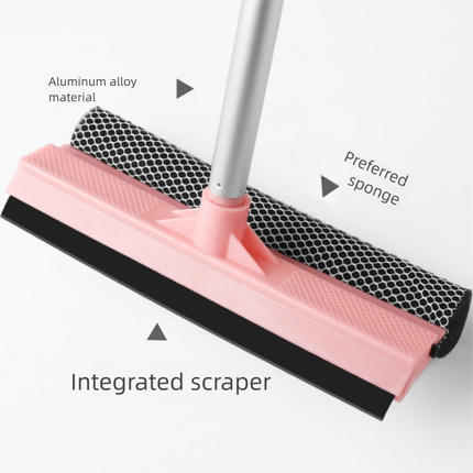 Pink Home Window Cleaner – Adjustable Aluminum Alloy Glass Scraper with Dual-Sided Sponge and Rubber Blade, Easy-to-Use Window Cleaning Tool