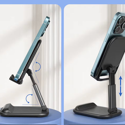 Black Adjustable Desktop Phone Stand Telescopic Foldable Portable Tablet Holder for Home Office and Streaming Ergonomic Solution for Local Professionals