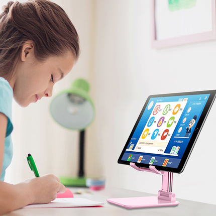 Pink Adjustable Desktop Phone Stand with Height Extension and Foldable Design for Online Classes and Streaming Comfortable Hands-Free Solution for Local Users