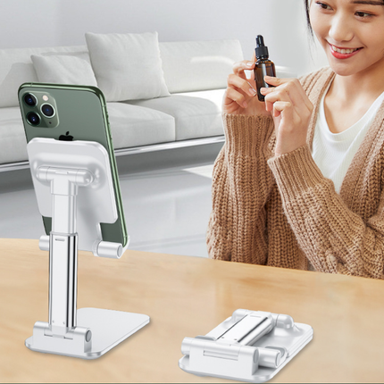 Pink Adjustable Desktop Phone Stand with Height Extension and Foldable Design for Online Classes and Streaming Comfortable Hands-Free Solution for Local Users
