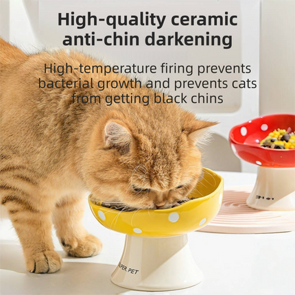 Red Elevated 15° Tilted Ceramic Cat Bowl - Anti-Chin Acne Glaze Finish, Non-Slip Weighted Base & Neck Protection Pet Feeder