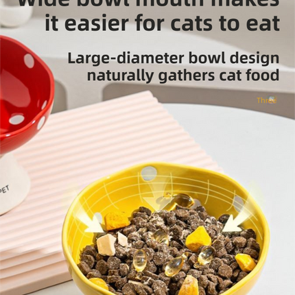 Yellow Elevated 15° Tilted Ceramic Cat Bowl - Anti-Chin Acne Glaze Finish, Non-Slip Weighted Base & Neck Protection Pet Feeder