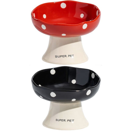 Red and Black Elevated 15° Tilted Ceramic Cat Bowl - Anti-Chin Acne Glaze Finish, Non-Slip Weighted Base & Neck Protection Pet Feeder