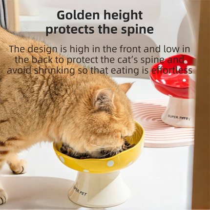 Yellow and Black Elevated 15° Tilted Ceramic Cat Bowl - Anti-Chin Acne Glaze Finish, Non-Slip Weighted Base & Neck Protection Pet Feeder