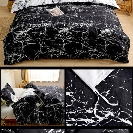 4-Piece Black Silhouette Printed Soft-Touch Brushed Bedding Set for 1.8M Bed: 200 x 230 CM Duvet Cover, 180 x 200 (+25) CM Deep Pocket Fitted Sheet & 2PC 50 x 75 CM Pillowcases