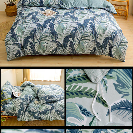 4-Piece Tropical Jungle Printed Soft-Touch Brushed Bedding Set for 1.8M Bed: 200 x 230 CM Duvet Cover, 180 x 200 (+25) CM Deep Pocket Fitted Sheet & 2PC 50 x 75 CM Pillowcases