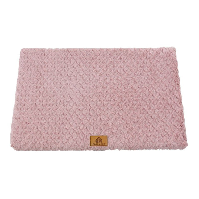 Pink S size Pet Dog Bed Mat - Plush Short Fur Cover with Wave Foam Padding - Washable Removable Cover, Non-Slip Base, Warm Winter Cushion for Dogs and Cats, Multiple Sizes